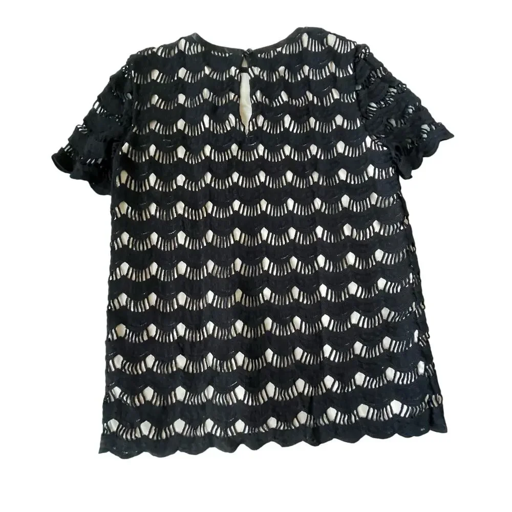 Kate Spade Scallop Crochet Lace Top Blouse Black Lined S $268